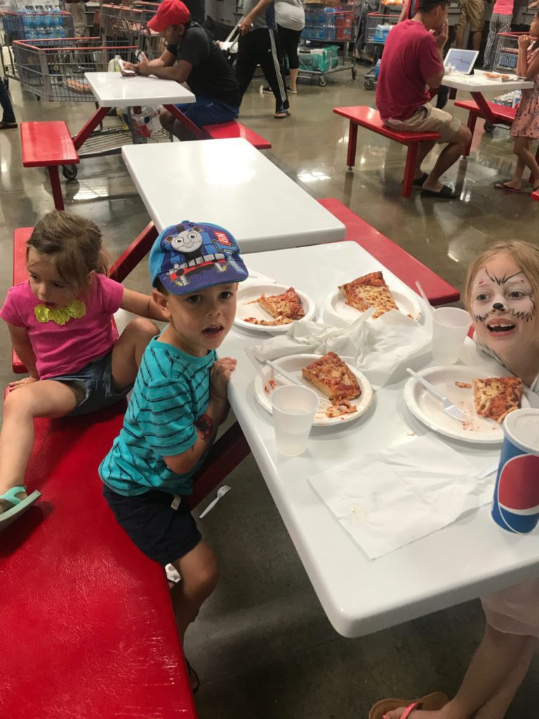 tips for taking kids to Costco, children eating in Costco food court