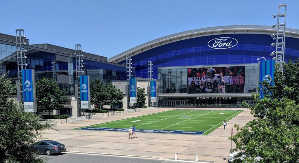 The Star in Frisco features a large turf field for kids to fun, jump, and play before or after you get something to eat at a restaurant.