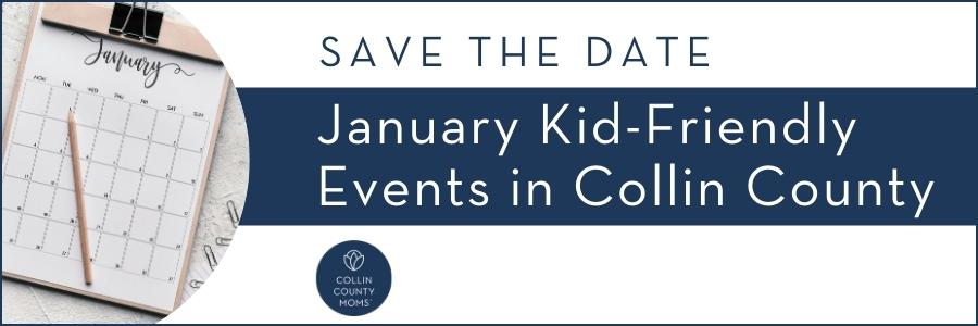 A calendar with January kid-friendly events in Collin County