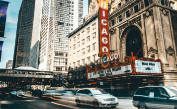 chicago theater exterior, best kids podcasts for a road trip