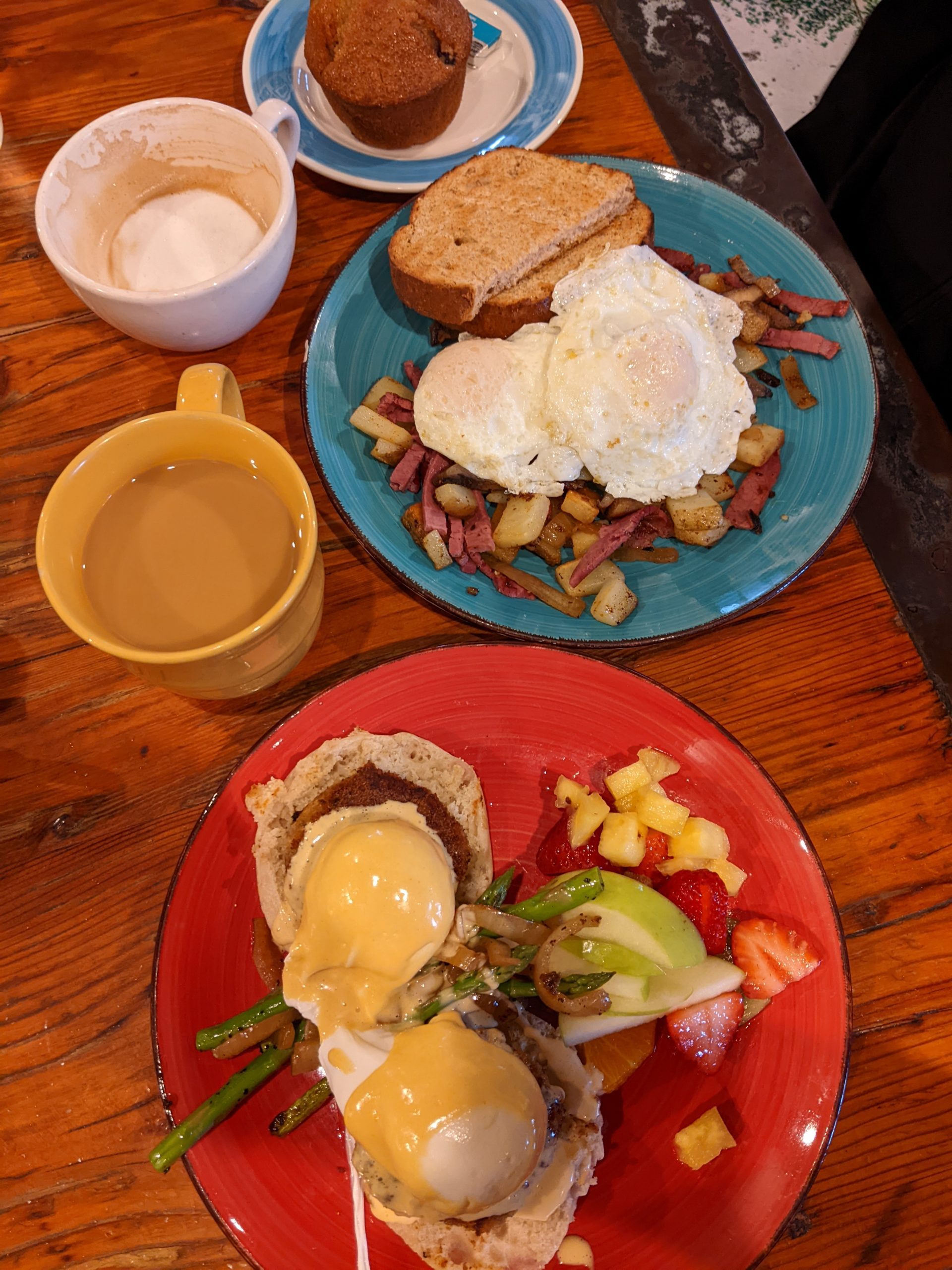 Shrimp Cake Eggs Benedicts Lost Dog Cafe, low country themed vacation
