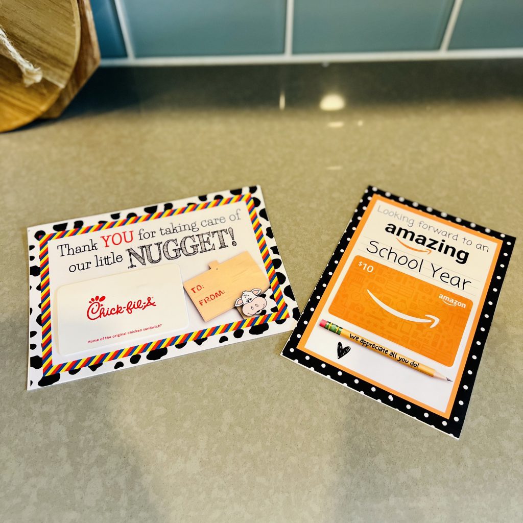 back to school teacher gift cards with template