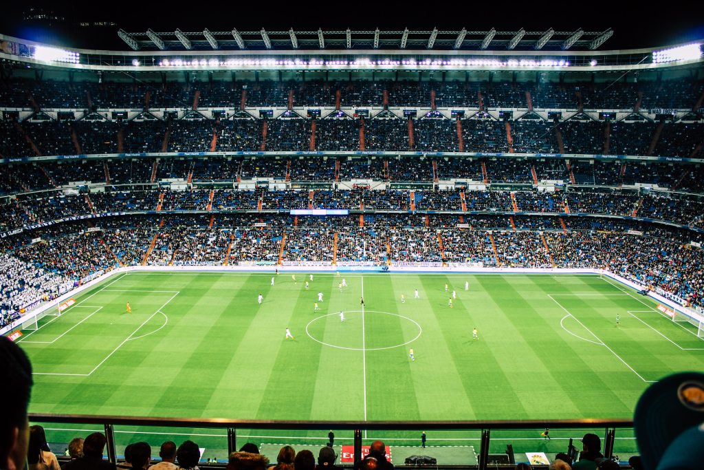 Soccer field in large stadium