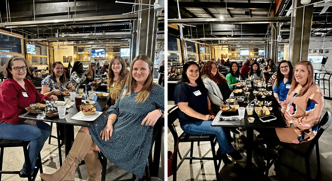 side-by-side images: women from Dallas Moms, Collin County Moms, and Fort Worth Moms teams dining at Republic at The HUB in Allen, TX