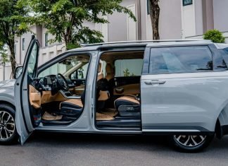 A minivan with all the doors open.