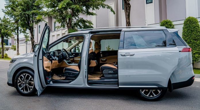 A minivan with all the doors open.