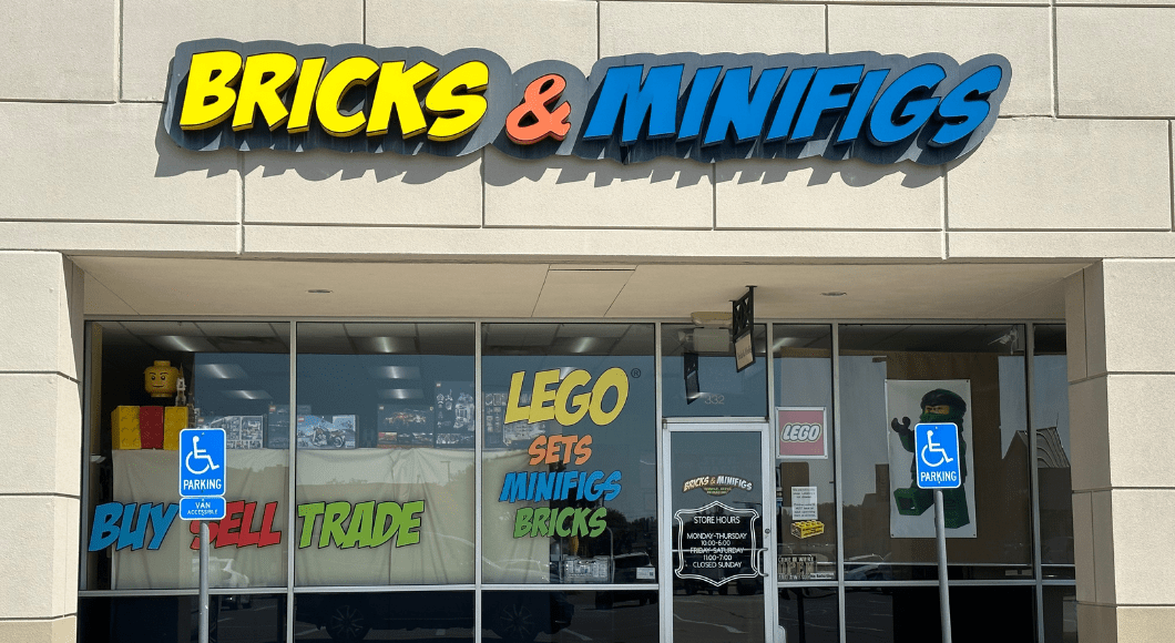 Outside of retail store called Bricks and Minifigs