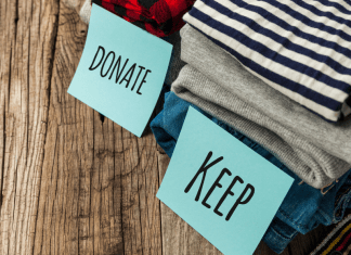 Clothes sorted into two piles: keep and donate