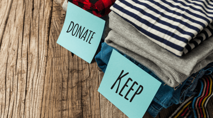 Clothes sorted into two piles: keep and donate