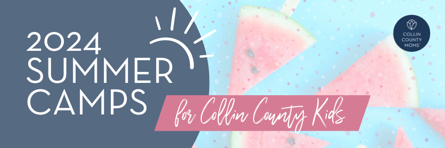 Watermelon ice pops and clipart resembling a sun with text reading "2024 Summer Camps for Collin County Kids"